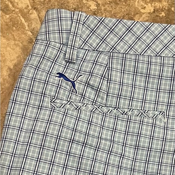 Puma Light Blue/White/Navy Plaid Bermuda Shorts - Picture 7 of 12